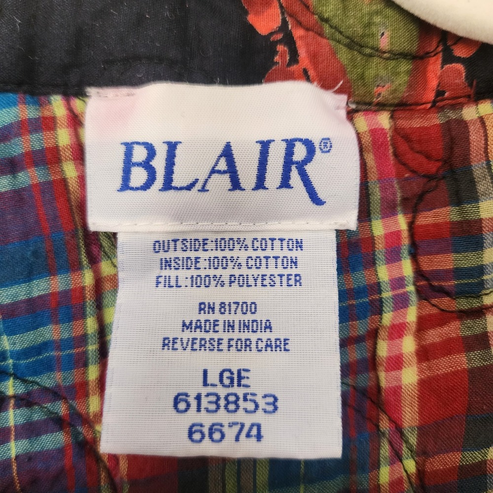 Blair Womens Quilted Floral Paisley Vest Black Multi Color Plaid Lined Large - Picture 6 of 9